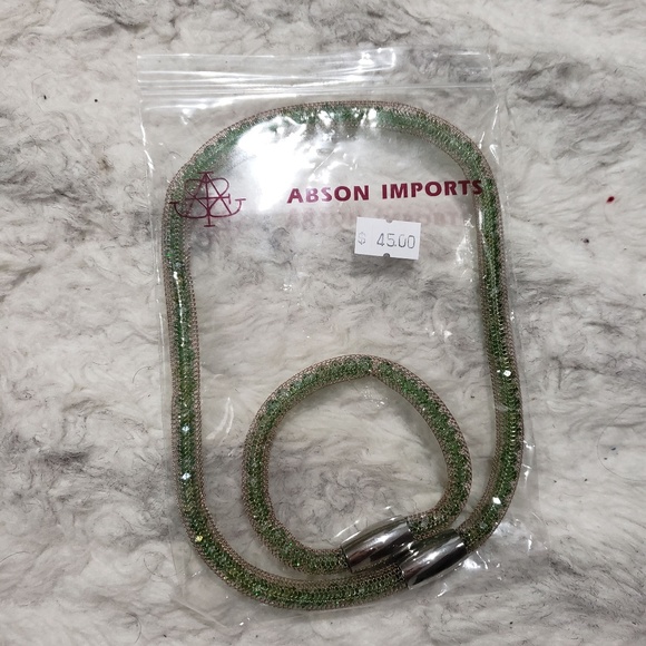 Abson Imports Jewelry - Green Crystals in copper mesh necklace and bracele